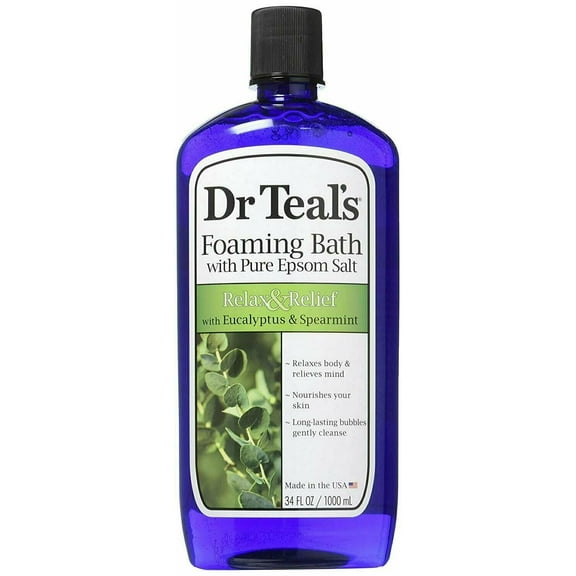 Dr Teal's Pure Epsom Salt Foaming Bath, Relax & Relief with Eucalyptus & Spearmint 34 oz (Pack of 3)