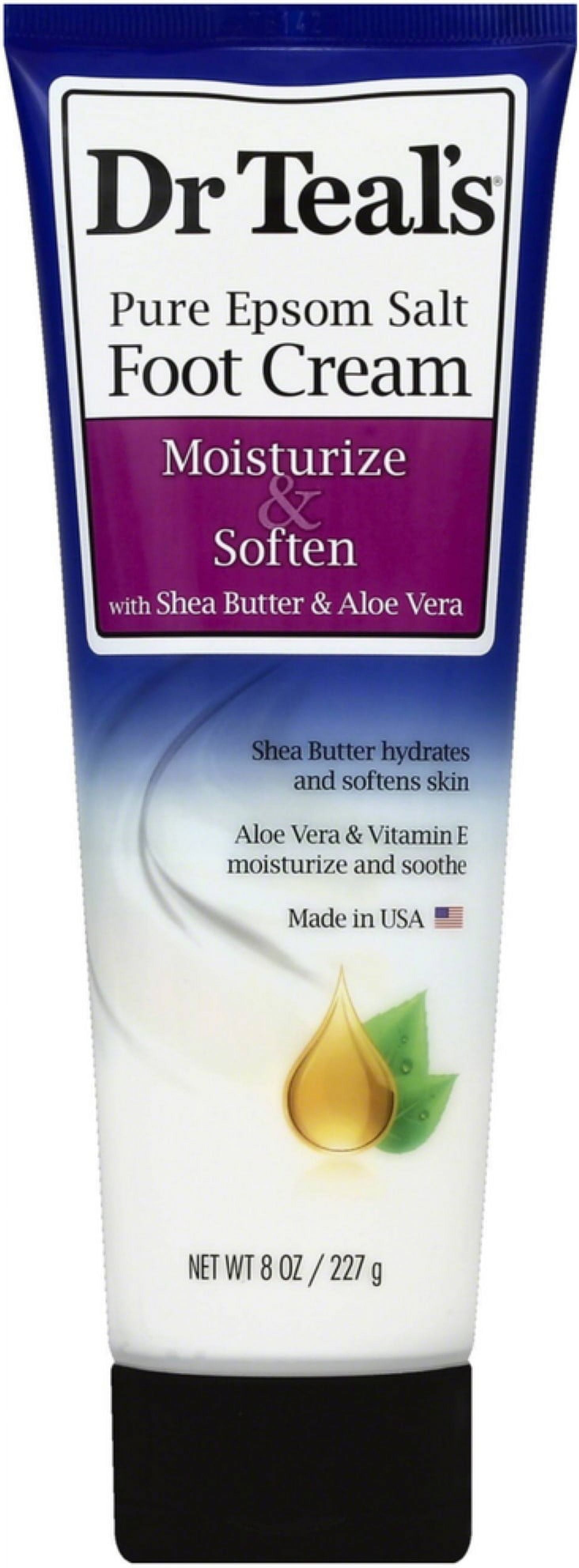 Dr Teal's Pure Epsom Salt Foot Cream, Moisturize \u0026 Soften with Shea Butter \u0026 Aloe Vera 8 oz (Pack of 6)