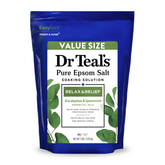 Dr Teal's Pure Epsom Salt, Relax & Relief, Eucalyptus and Spearmint, 7lbs