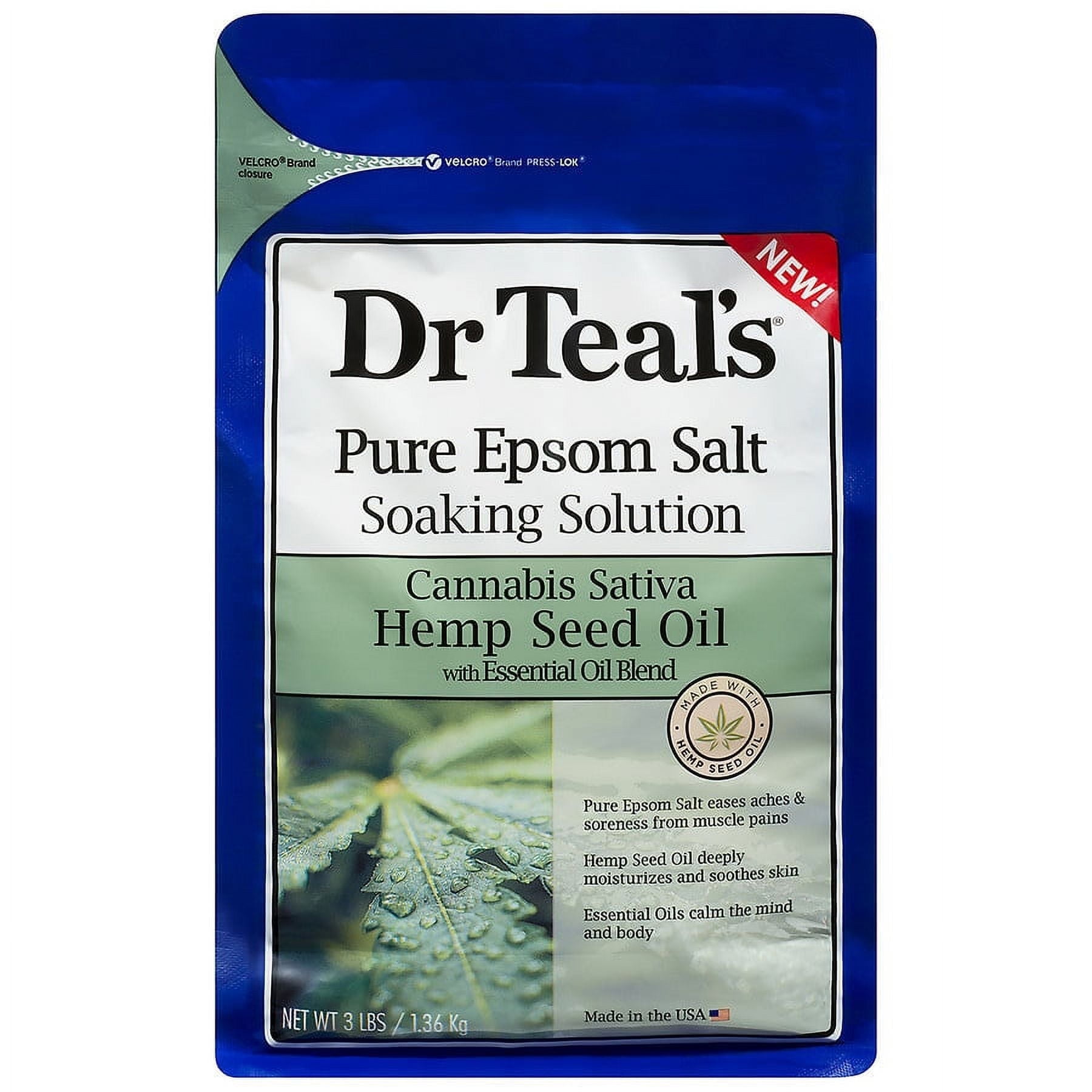 Dr. Teal's Pure Epsom Salt Soak, Cannabis Sativa Hemp Seed Oil 3.0 lb Pack of 2