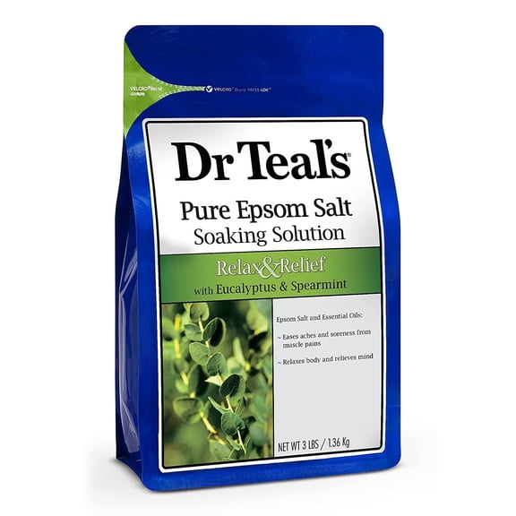 Dr Teal's Pure Epsom Salt Soak, Relax & Relief with Eucalyptus & Spearmint, 3lbs