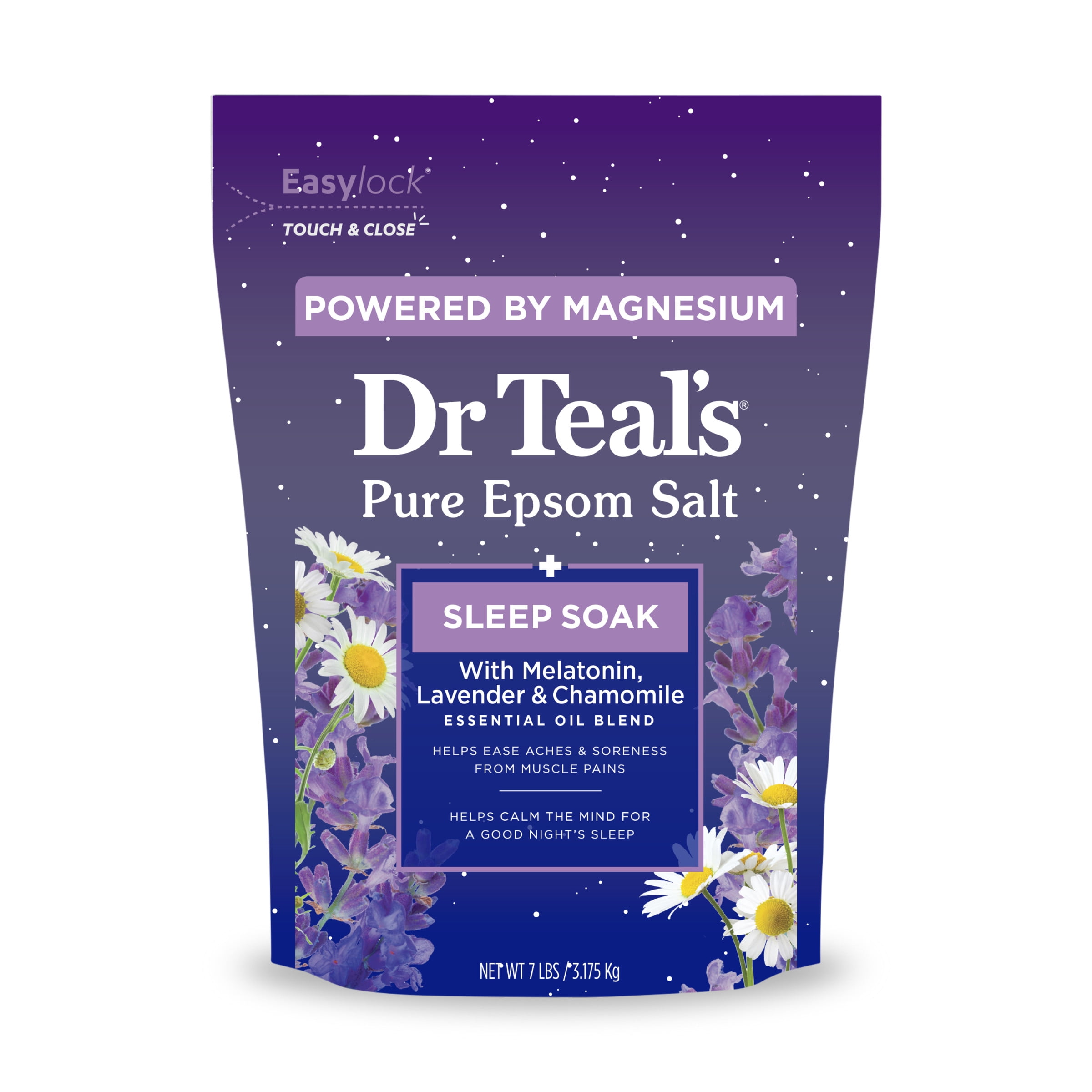 Dr Teal's Epsom Salt Magnesium Soak, Sleep Blend with Melatonin, Lavender & Chamomile, 7 lbs