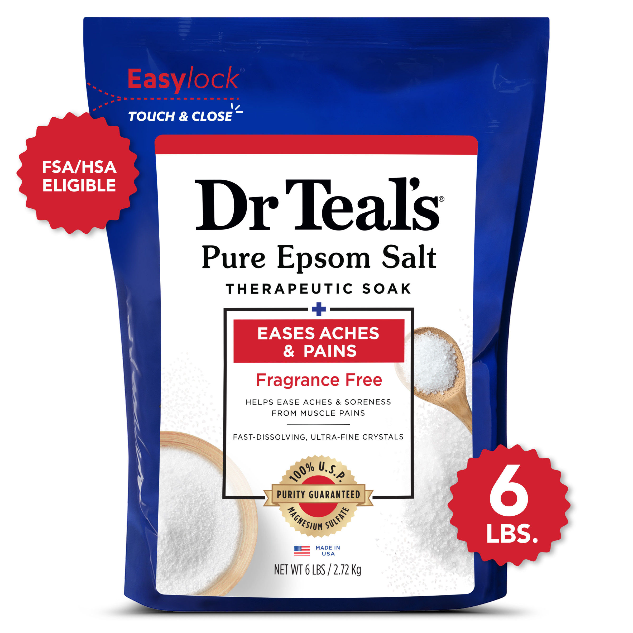 Dr Teal's Pure Epsom Salt Soak, Therapeutic, Fragrance Free, 6 lbs - image 1 of 9