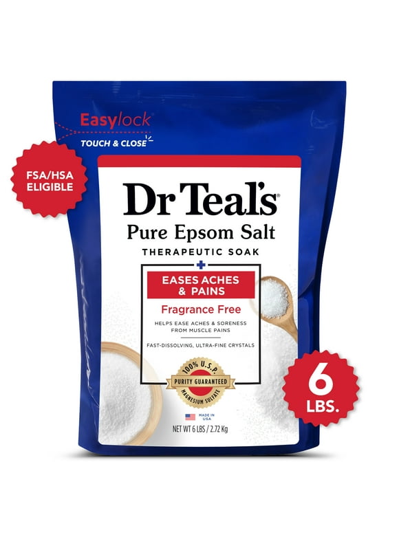 Dr Teal's Pure Epsom Salt Soak, Therapeutic, Fragrance Free, 6 lbs