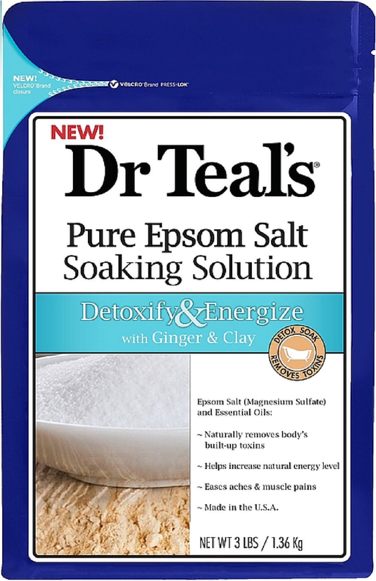 Dr Teal's Pure Epsom Salt Soaking Solution, Detoxify & Energize 3 lbs (Pack of 4)