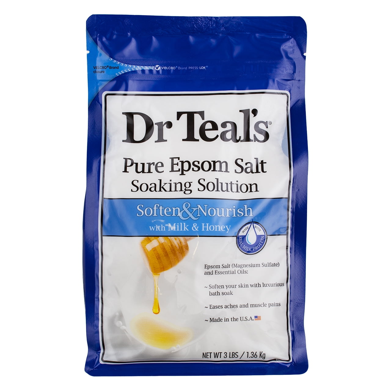 Dr Teal's Pure Epsom Salt Soaking Solution, Milk & Honey, 3 lbs