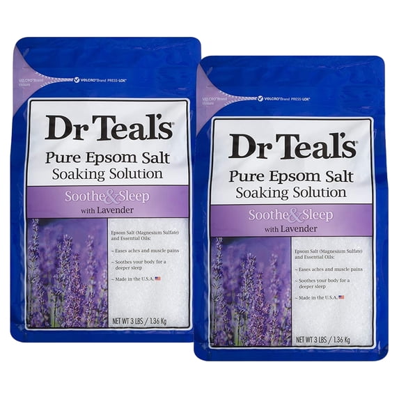 Dr Teal's Pure Epsom Salt Soaking Solution, Soothe & Sleep with Lavender 48 oz (Pack of 2)