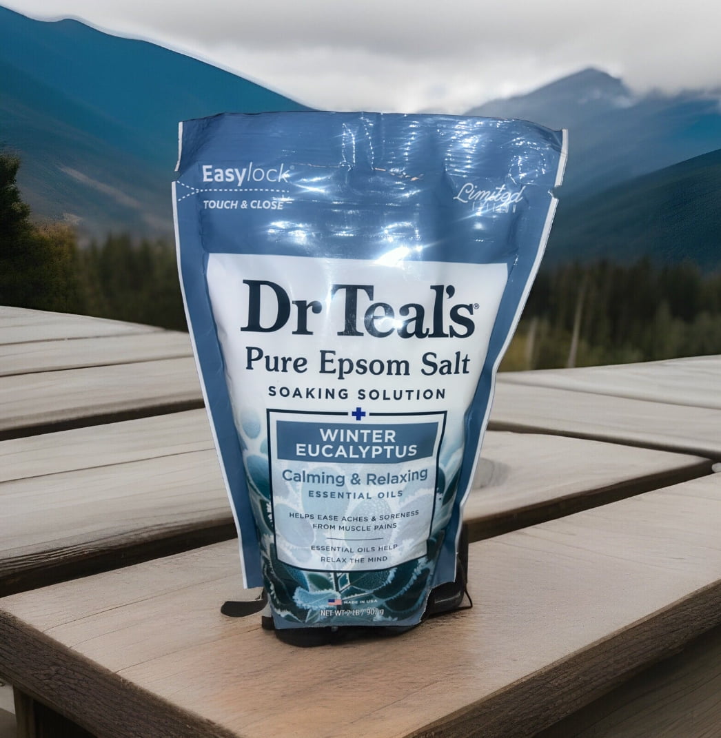 Dr Teal's Pure Epsom Salt Soaking Solution, Winter Eucalyptus, Calming & Relaxing, Essential Oils-Net WT. 2 LBb