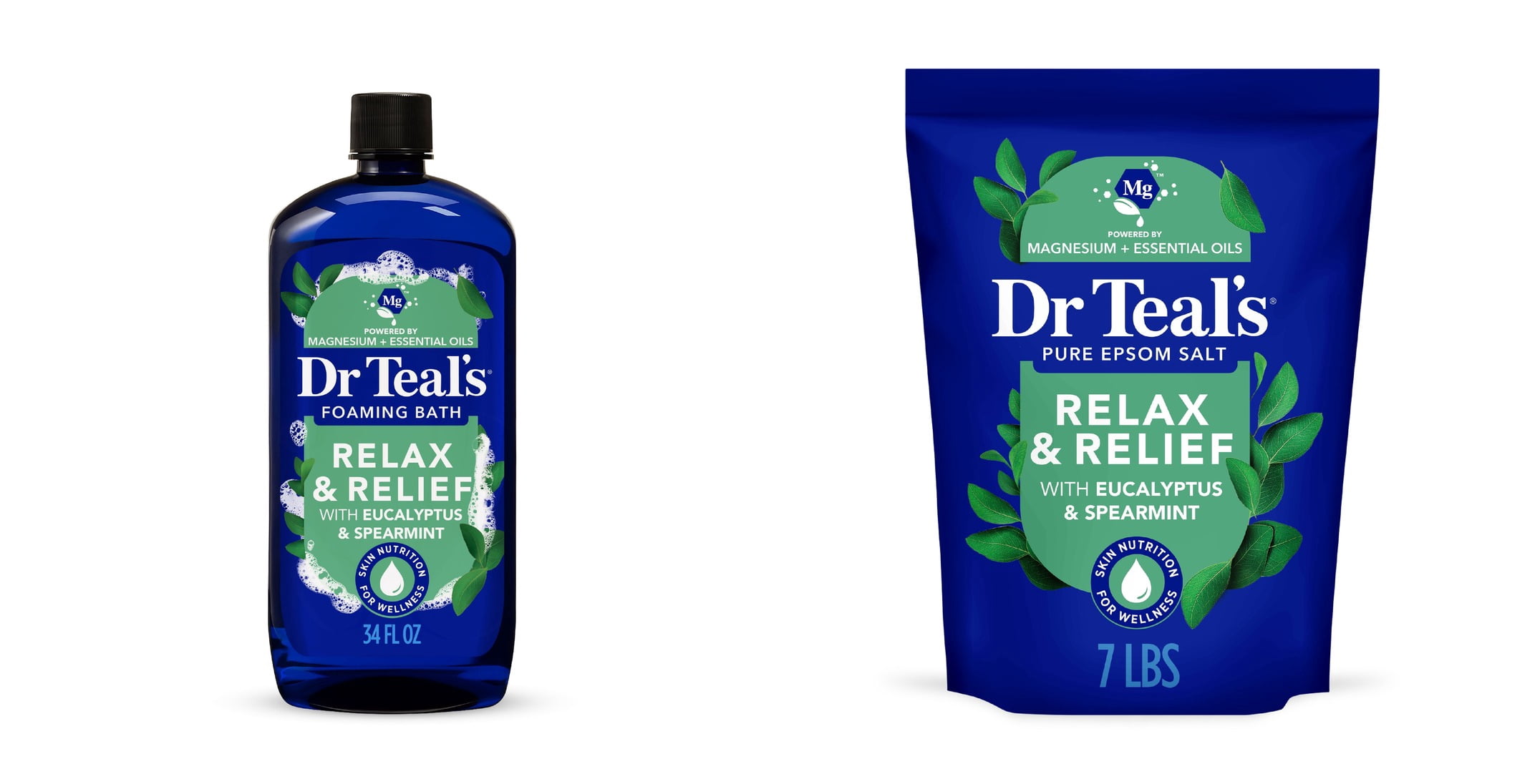 Dr Teal's Relax & Relief Foaming Bath with Pure Epsom Salt, Eucalyptus & Spearmint Essential Oils & Dr Teal's Epsom Salt Magnesium Soak, Relax & Relief with Eucalyptus & Spearmint, 7 lbs Bundle