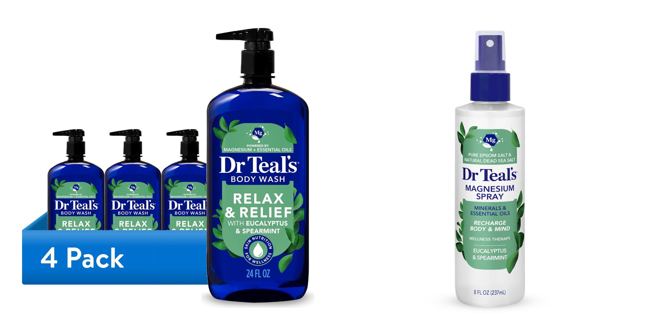 ( & Dr Teal's Relax & Relief Magnesium Spray with Eucalyptus & Spearmint Essential Oils Bundle