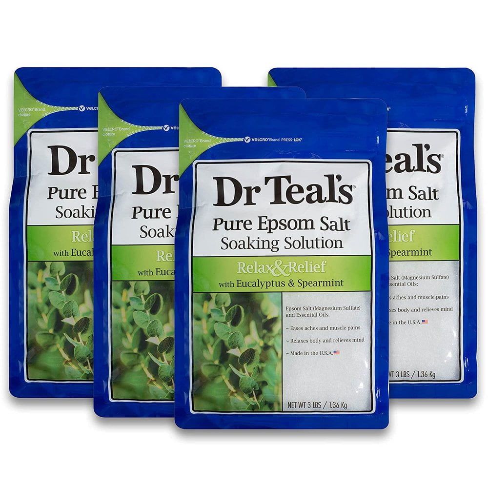 Dr Teal's Relax & Relief with Eucalyptus and Spearmint, 3 lb Pure Epsom Salt(Pack of 4)