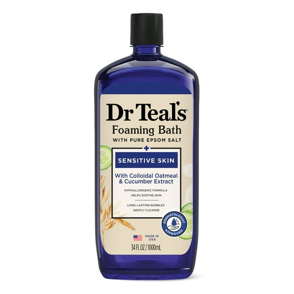 Dr Teal's Sensitive Skin Foaming Bath with Pure Epsom Salt, Oatmeal & Cucumber, 34 fl oz