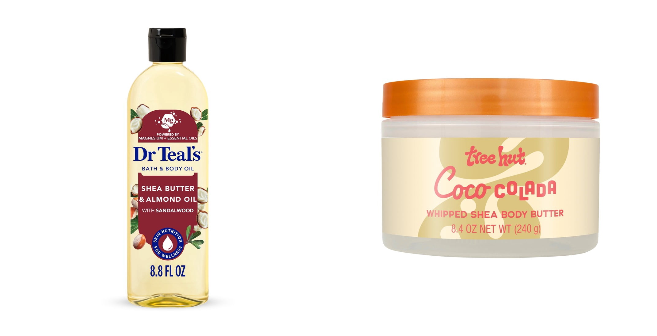 Dr Teal's Shea Butter Moisturizing Bath & Body Oil & Tree Hut Coco Colada Whipped Shea Body Butter Bundle