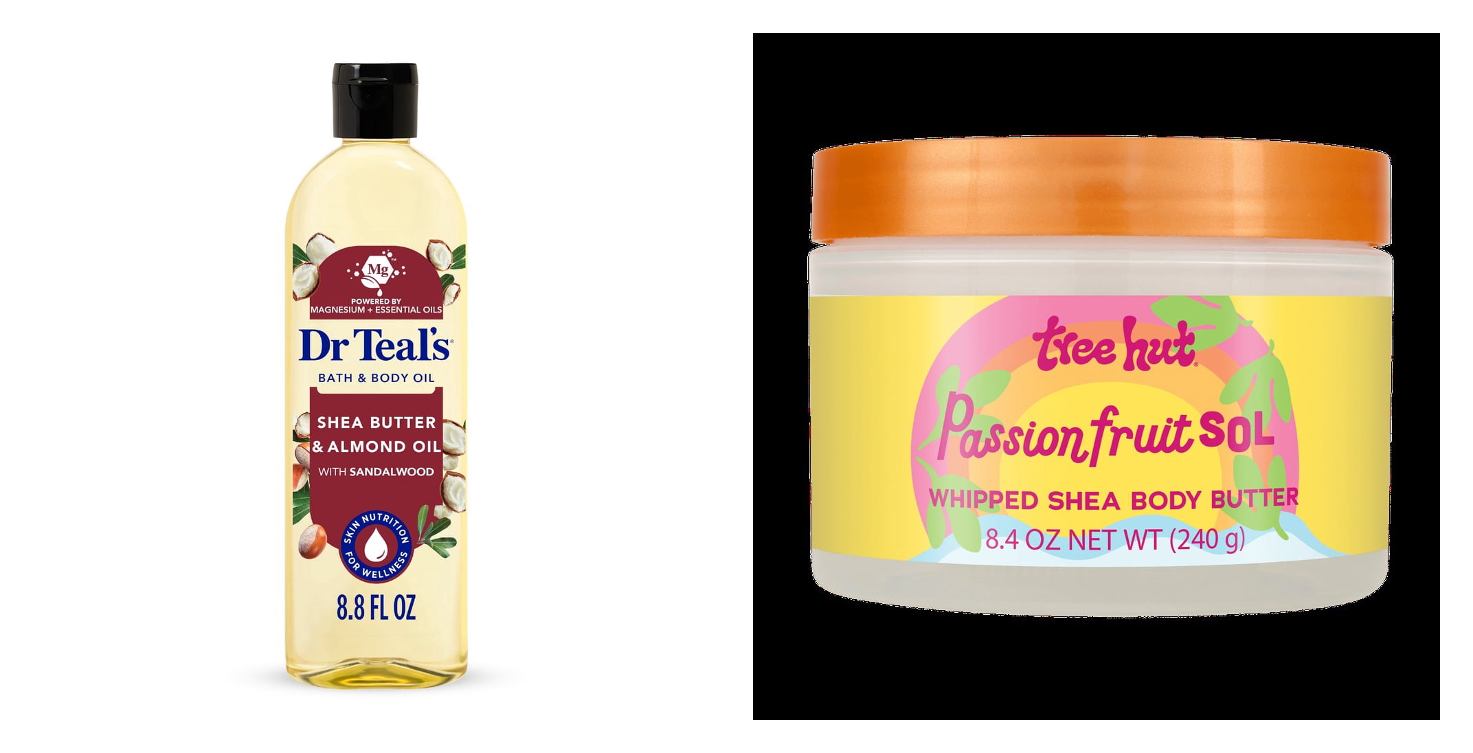 Dr Teal's Shea Butter Moisturizing Bath & Body Oil & Tree Hut Passionfruit Sol Whipped Shea Body Butter Bundle
