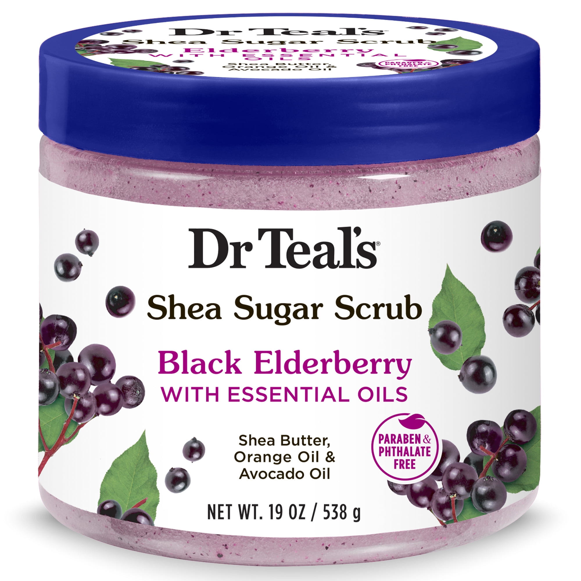 Dr Teal's Shea Sugar Body Scrub, Black Elderberry with Essential Oils, 19 oz