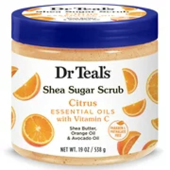 Dr Teal's Shea Sugar Body Scrub, Citrus with Essential Oils & Vitamin C, 19oz (Pack of 3)