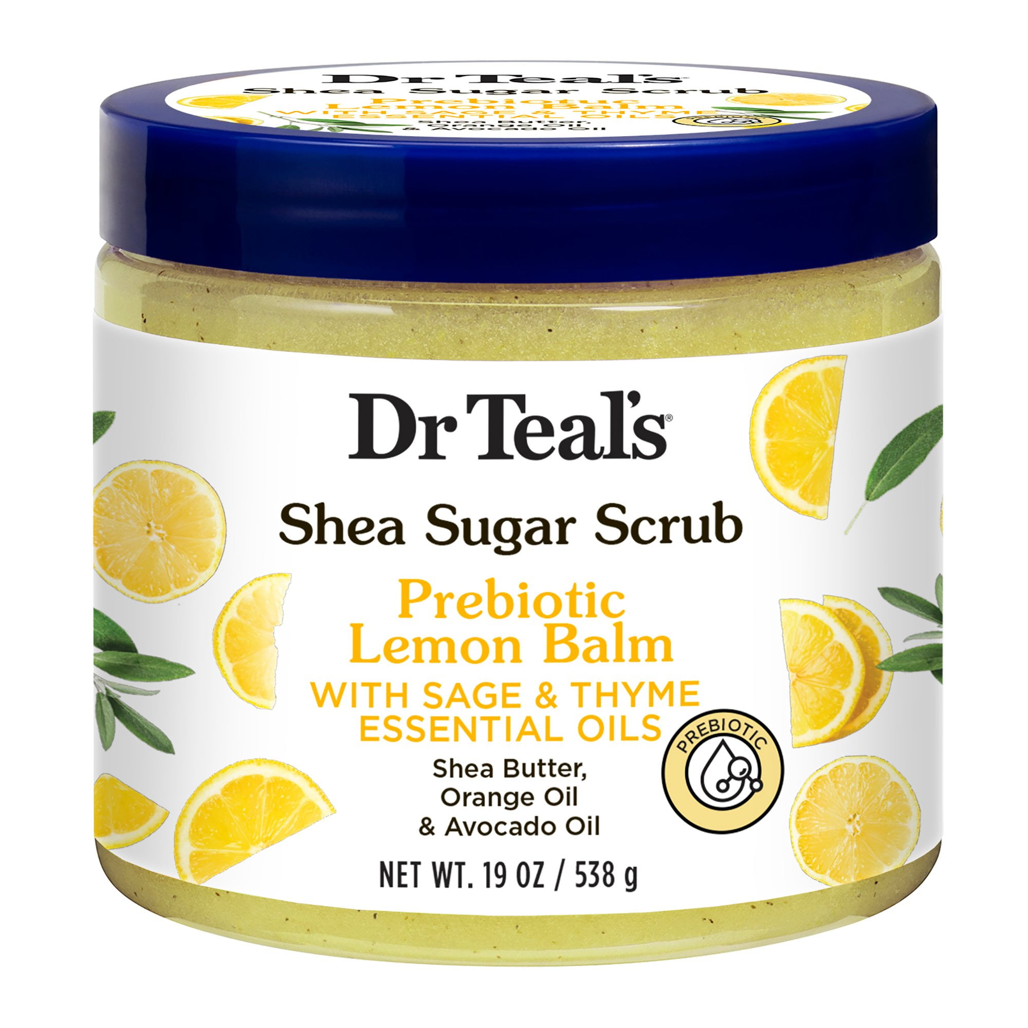Dr Teal's Shea Sugar Body Scrub - Prebiotic Lemon Balm - 19 oz