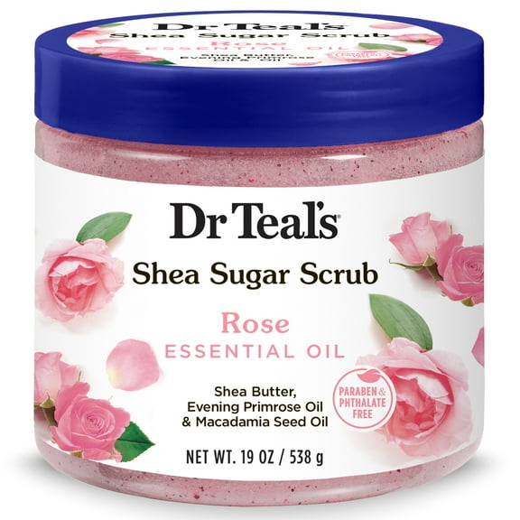 Dr Teal's Shea Sugar Body Scrub with Rose Essential Oil, 19 oz.