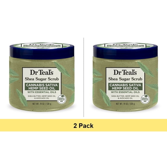 Dr Teal's Shea Sugar Body Scrub with Cannabis Sativa Hemp Seed Oil, 19 Oz - 2 Pack