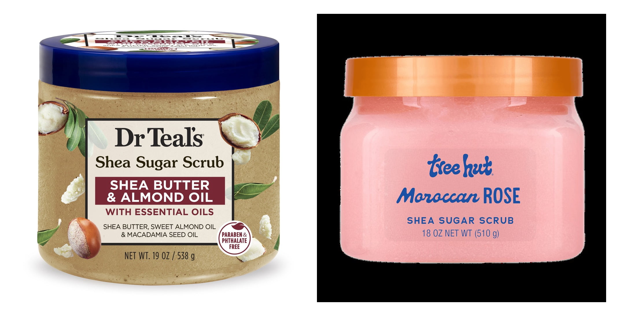 Dr Teal's Shea Sugar Body Scrub with Shea Butter, Almond & Essential Oils & Tree Hut Shea Sugar Scrub Moroccan Rose Bundle