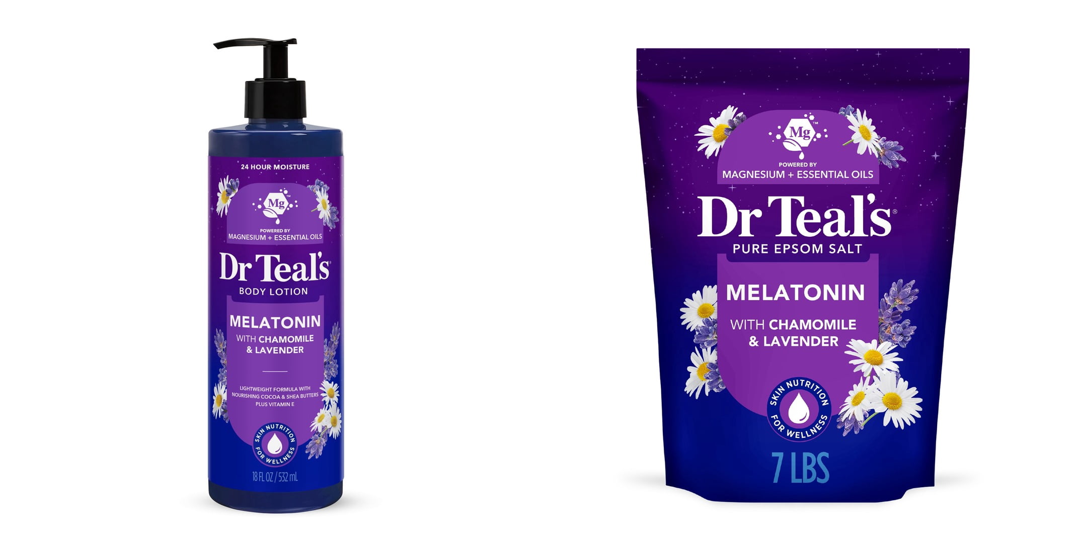 Dr Teal's Sleep Body Lotion with Melatonin, Lavender and Chamomile, 24 Hour Moisture & Dr Teal's Epsom Salt Magnesium Soak, Sleep Blend with Melatonin, Lavender & Chamomile, 7 lbs Bundle