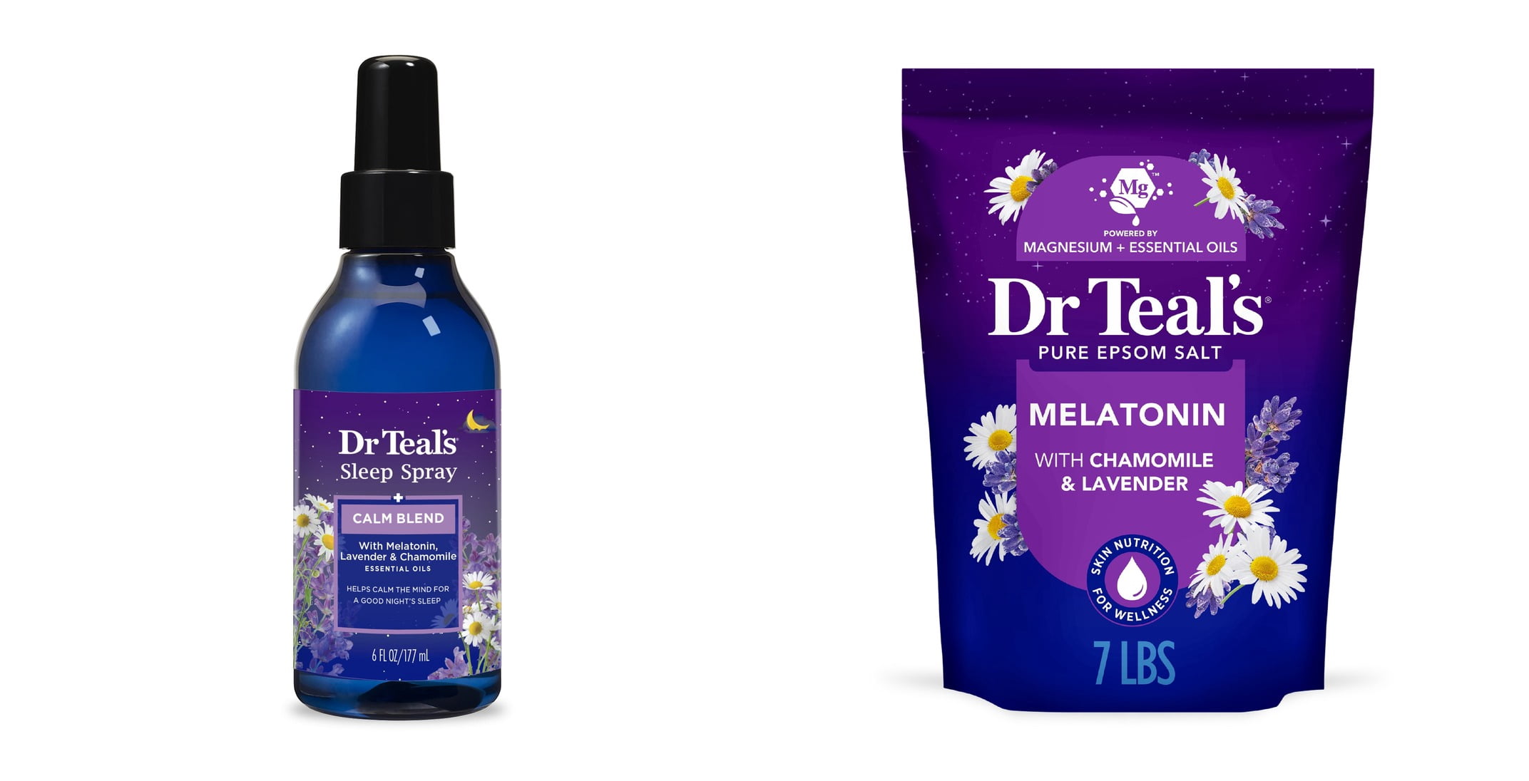 Dr Teal's Sleep Spray with Melatonin, Lavender & Chamomile Essential Oils & Dr Teal's Epsom Salt Magnesium Soak, Sleep Blend with Melatonin, Lavender & Chamomile, 7 lbs Bundle
