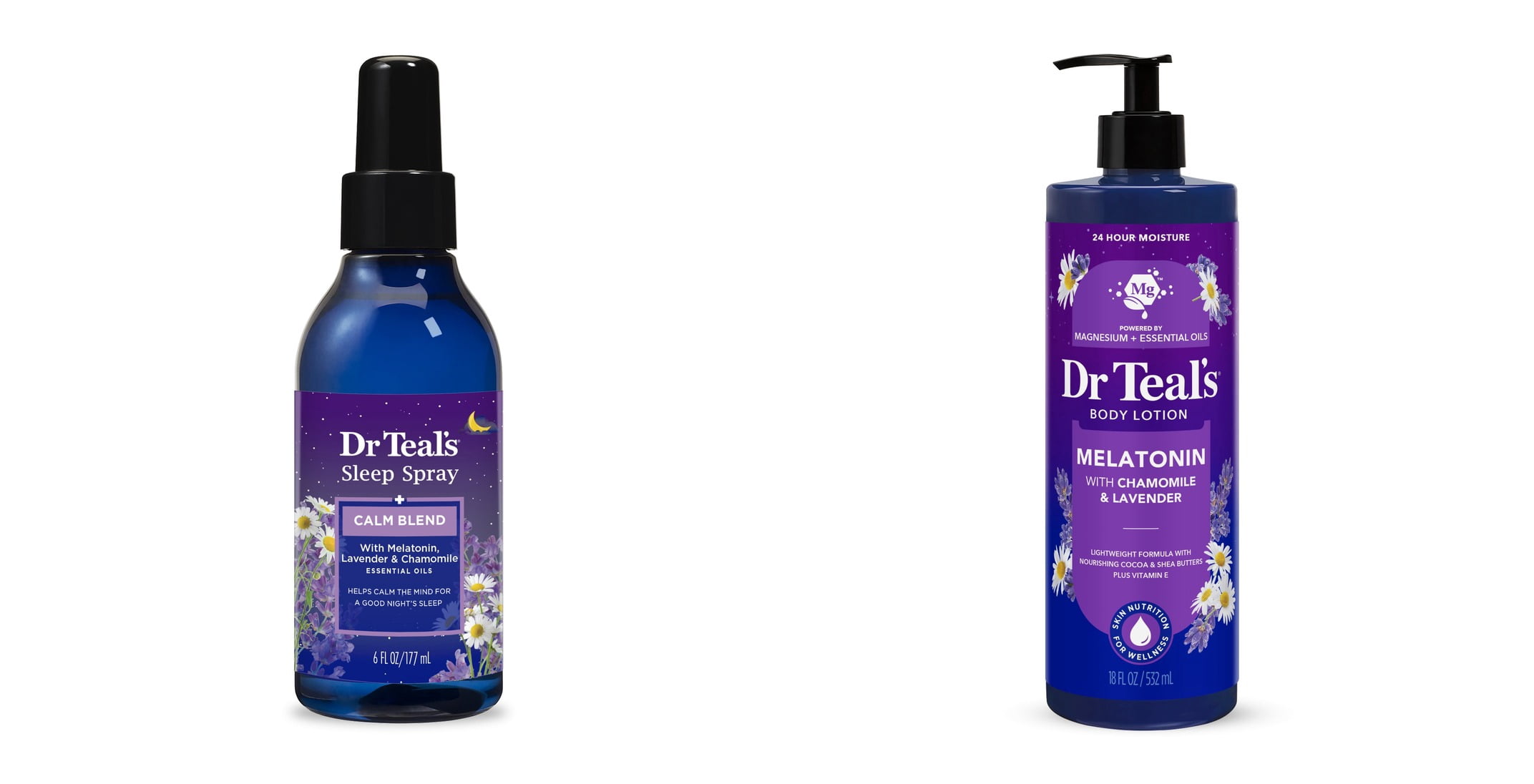 Dr Teal's Sleep Spray with Melatonin, Lavender & Chamomile Essential Oils & Dr Teal's Sleep Body Lotion with Melatonin, Lavender and Chamomile, 24 Hour Moisture Bundle