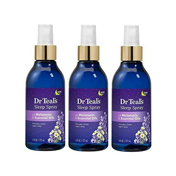 Dr. Teal's Sleep Spray with Melatonin & Essential Oils - 6 Ounce Bottles Pack of 3 - Night Time Therapy Formula with Chamomile and Lavender