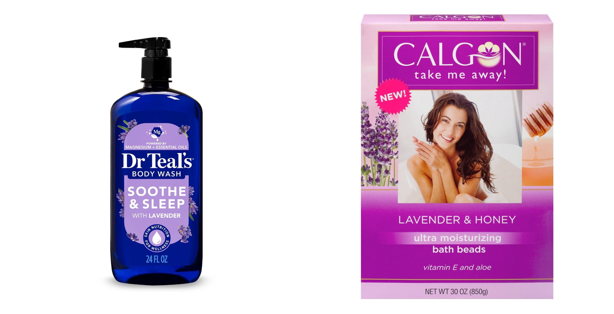 Dr Teal's Soothe & Sleep Body Wash with Pure Epsom Salt & Lavender Essential Oil & Calgon Lavender Moisturizing Bath Beads with Aloe & Vitamin E Bundle