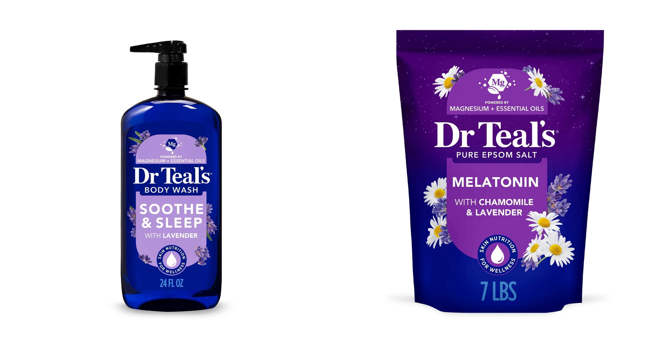 Dr Teal's Soothe & Sleep Body Wash with Pure Epsom Salt & Lavender Essential Oil & Dr Teal's Epsom Salt Magnesium Soak, Sleep Blend with Melatonin, Lavender & Chamomile, 7 lbs Bundle