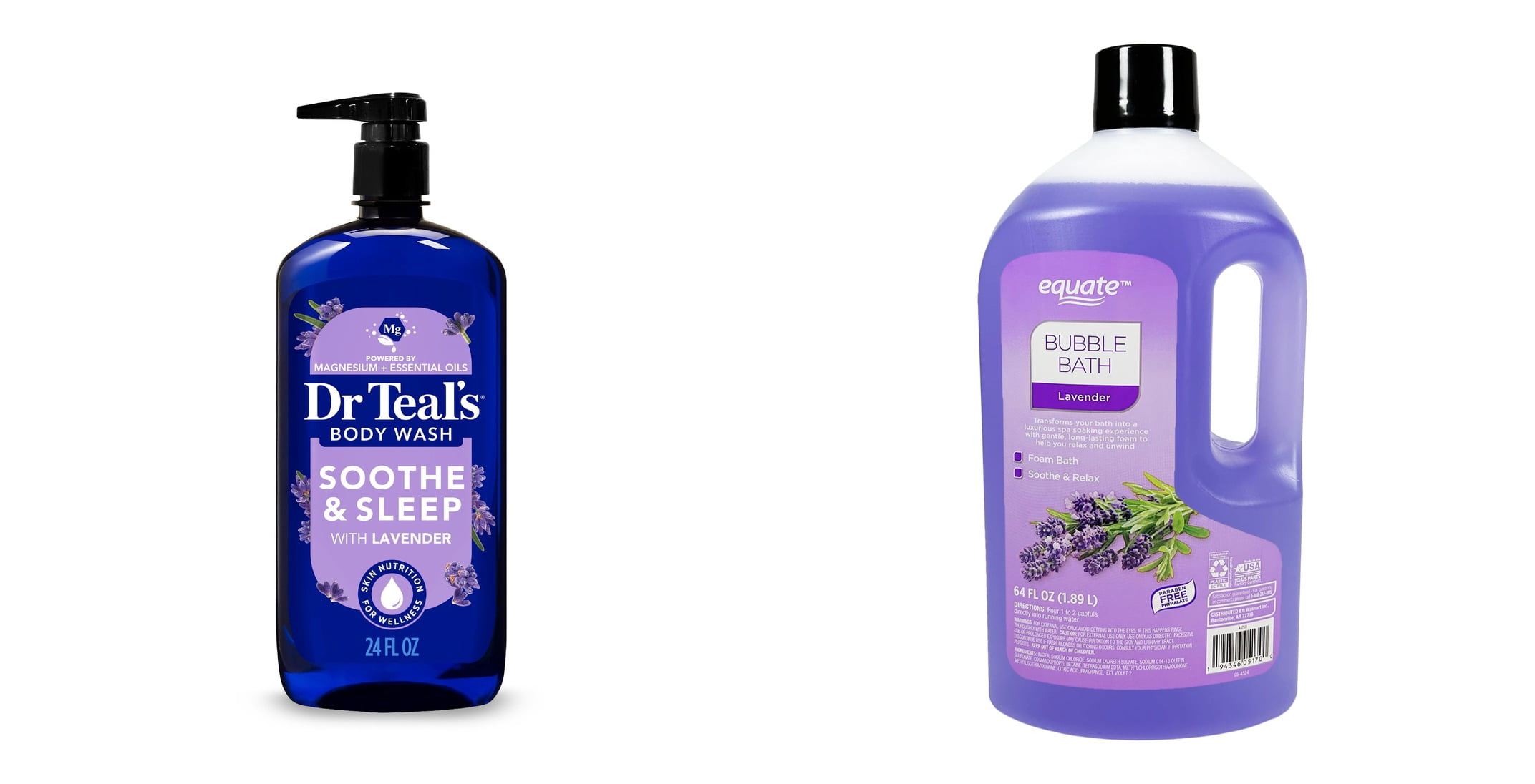 Dr Teal's Soothe & Sleep Body Wash with Pure Epsom Salt & Lavender Essential Oil & Equate Bubble Bath, Lavender Bundle