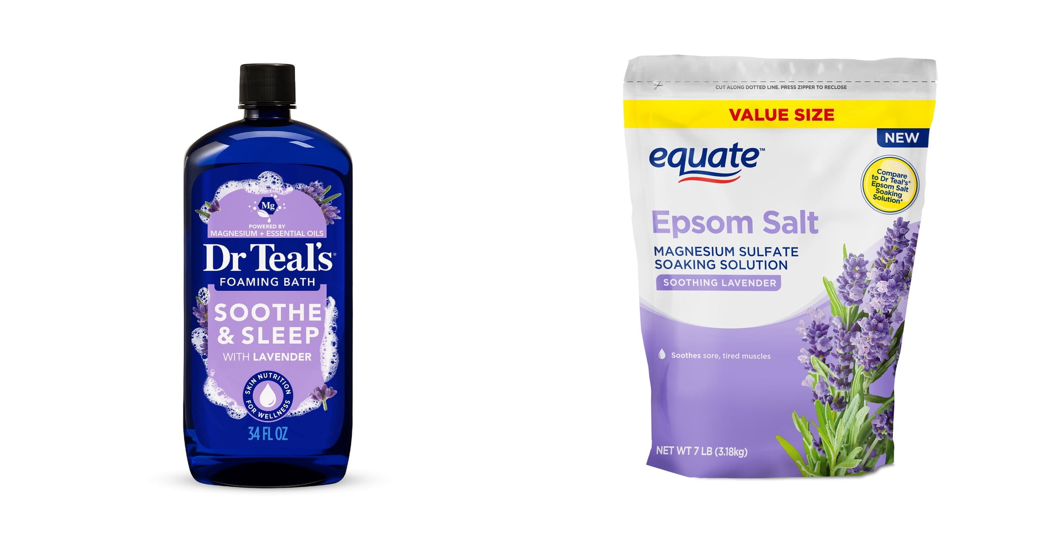Dr Teal's Soothe & Sleep Foaming Bath with Pure Epsom Salt & Lavender Essential Oil & Equate Epsom Salt Soaking Solution, Soothing Lavender, 7 lbs Bundle