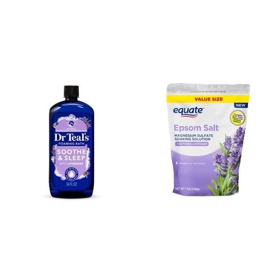 Dr Teal's Soothe & Sleep Foaming Bath with Pure Epsom Salt & Lavender Essential Oil & Equate Epsom Salt Soaking Solution, Soothing Lavender, 7 lbs Bundle