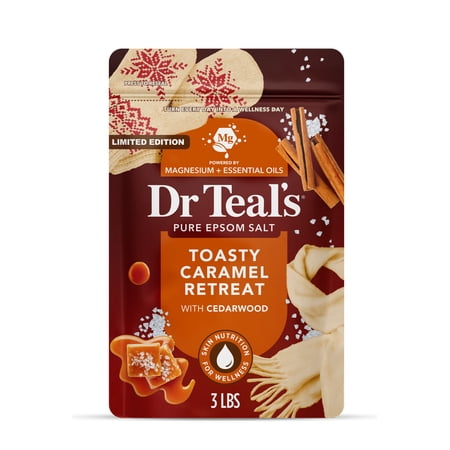 Dr Teal's Toasty Caramel Epsom Salt Magnesium Bath Soak, Essential Oil, 3 lbs