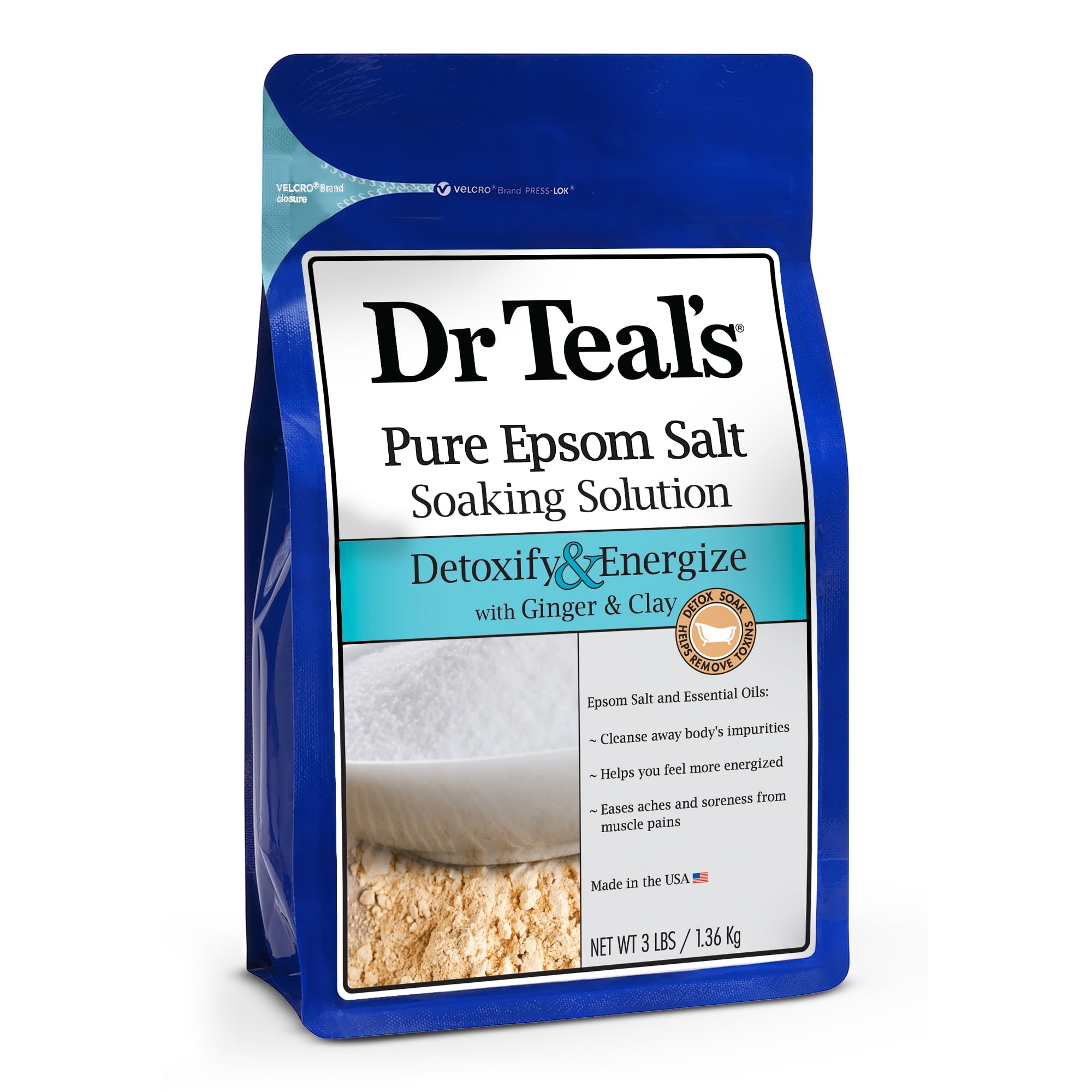 Dr Teal's Pure Epsom Salt Soak, Detoxify & Energize with Ginger & Clay, 3 lbs