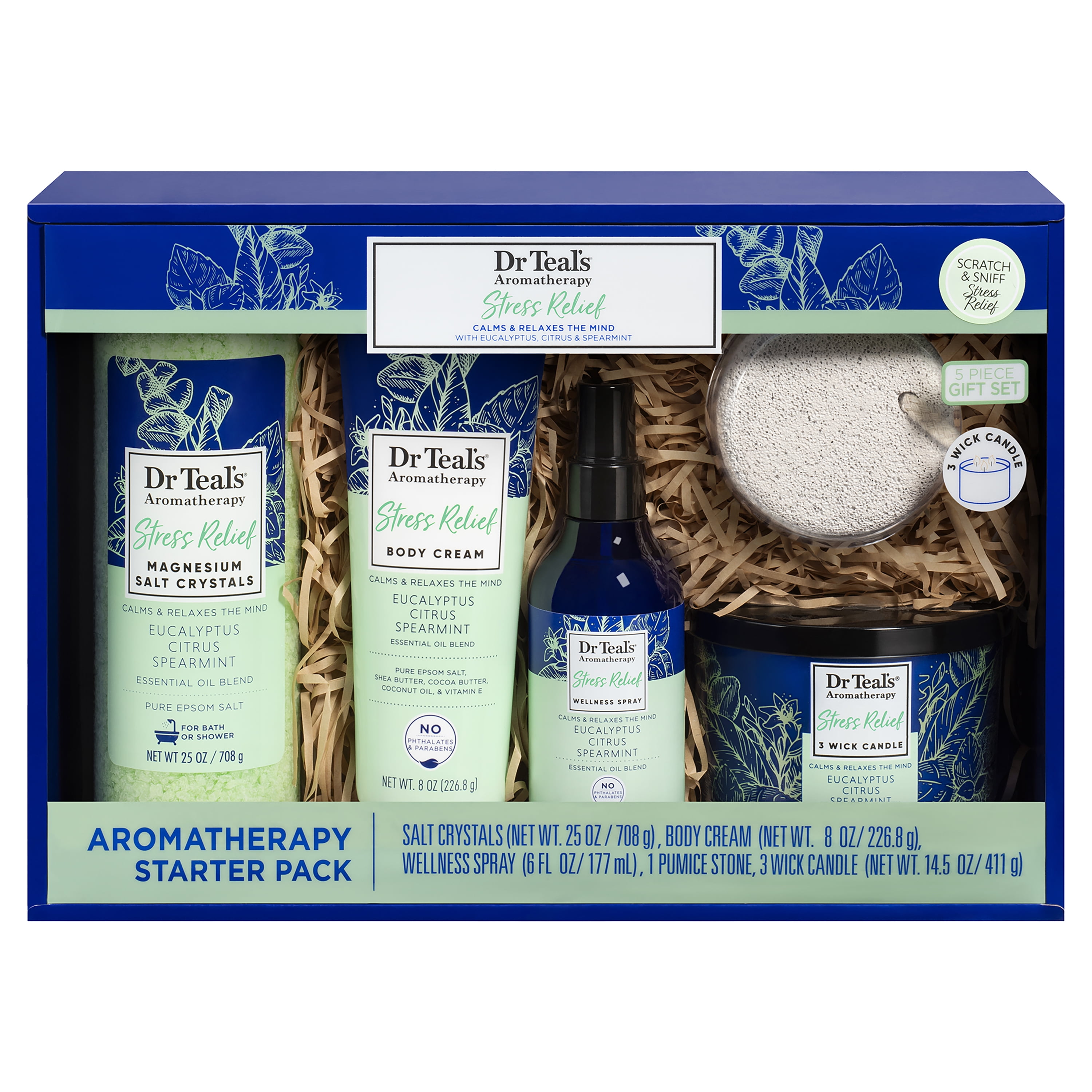 Dr Teal's Aromatherapy Stress Relief Starter Pack, Eucalyptus, Citrus and Spearmint, 5 Pieces