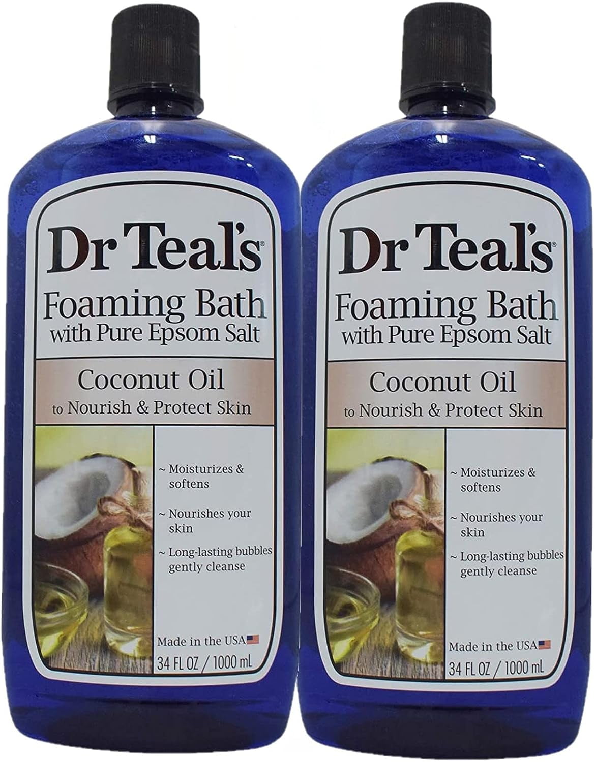 Dr. Teals Coconut Oil Foaming Bath Gift Set (2 Pack, 34 oz ea.) - Essential Oils Nourish & Protect Your Skin - Relieve Stress & Revitalize Tired, Achy Muscles at Home - Long Lasting Bubbles