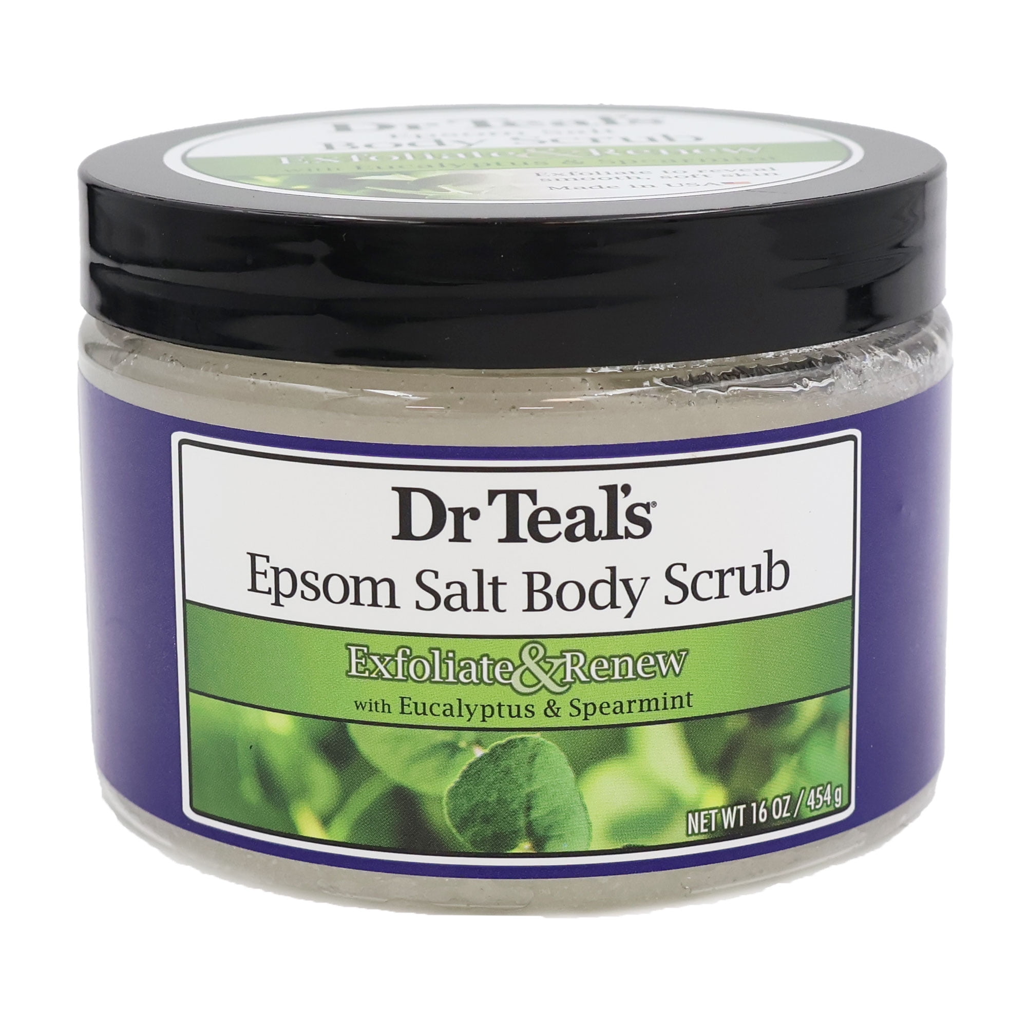 Dr Teals Epsom Salt Body Scrub Exfoliate Renew Eucalyptus Spearmint, 16