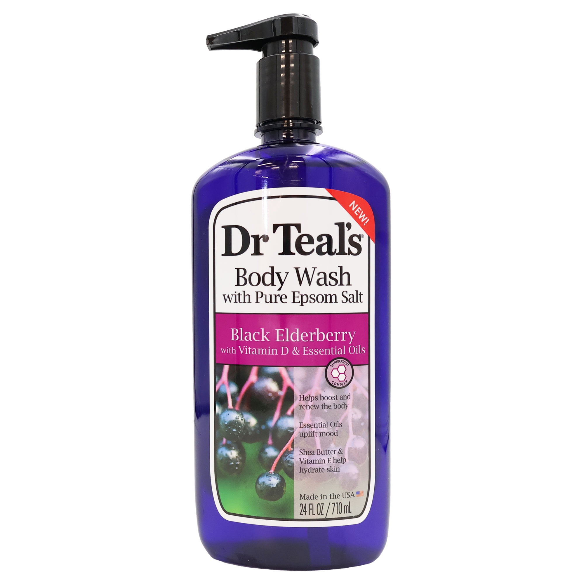Dr Teals Epsom Salt Body Wash Black Elderberry with Vitamin D, 24 Oz