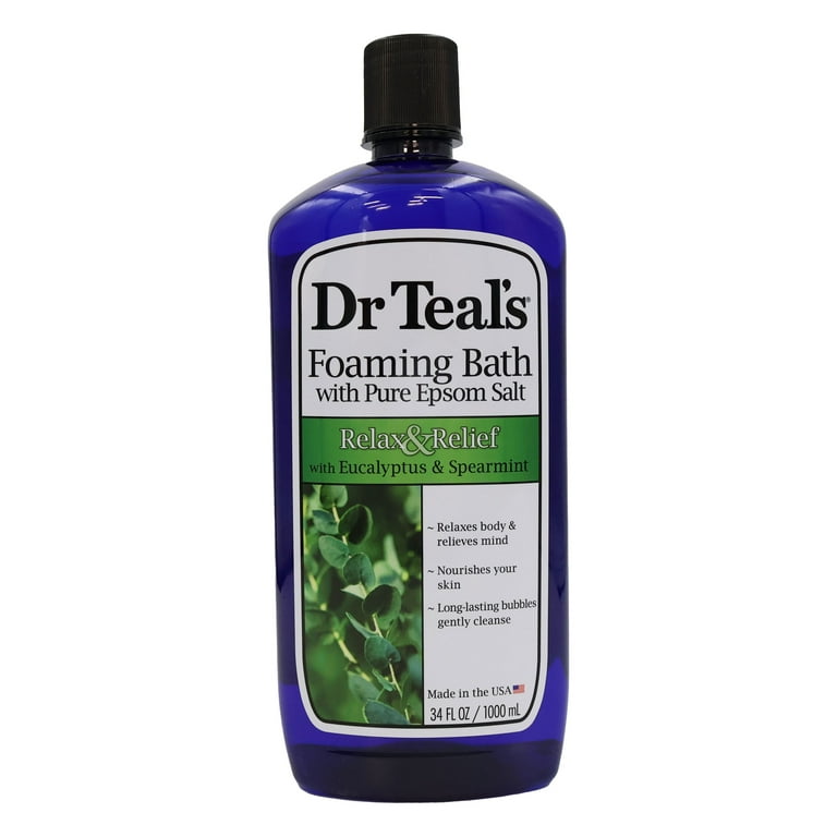 Dr Teal's Foaming Bath with Pure Epsom Salt, Relax & Relief  with Eucalyptus & Spearmint, 34 fl oz (Packaging May Vary) : Bath Minerals  And Salts : Beauty & Personal Care