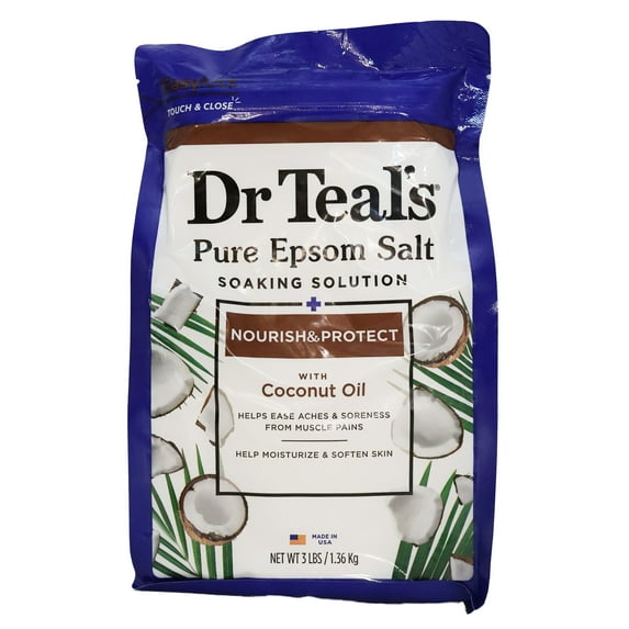 Dr Teals Epsom Salt Soaking Solution Coconut Oil 3 LB., Pack of 8