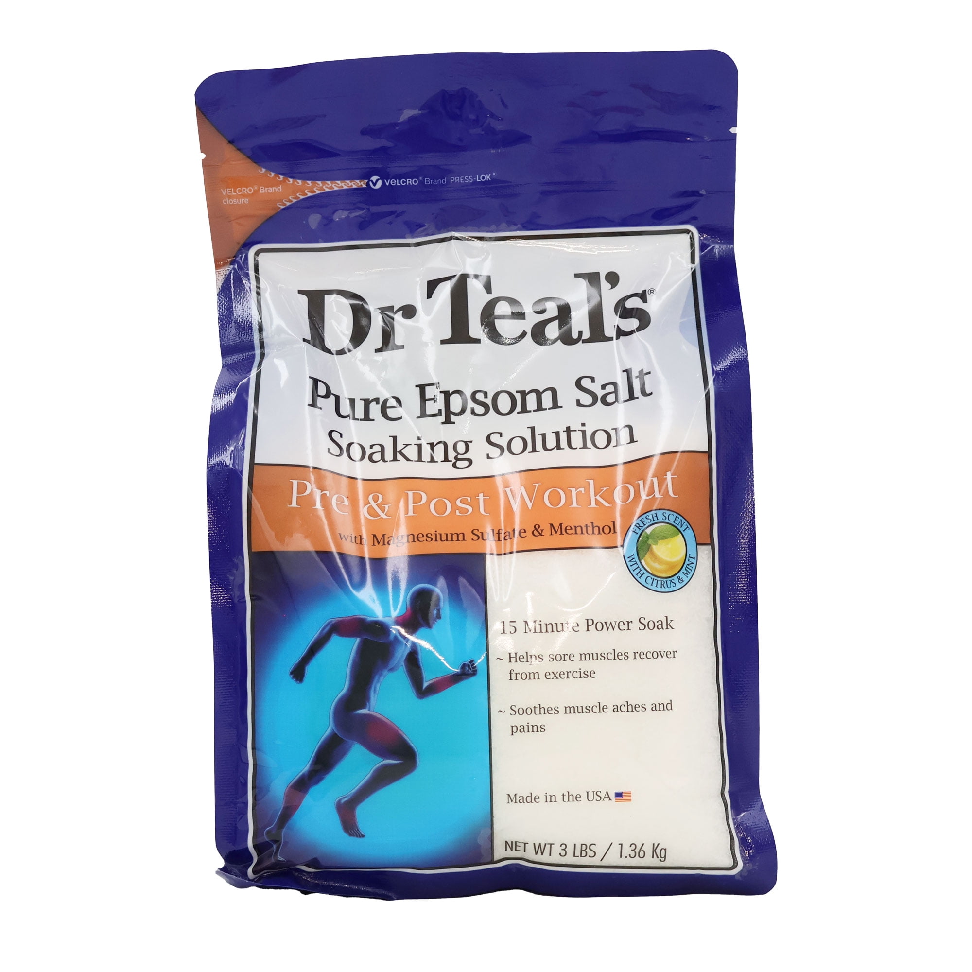 Dr Teals Epsom Salt Soaking Solution Pre and Post Work Out, 3 LB., Pack