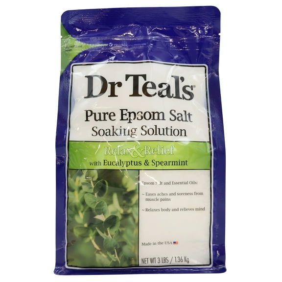 Dr Teal's Pure Epsom Salt Soaking Solution, Eucalyptus & Spearmint, 3 lbs (4 pack) (Bundle)
