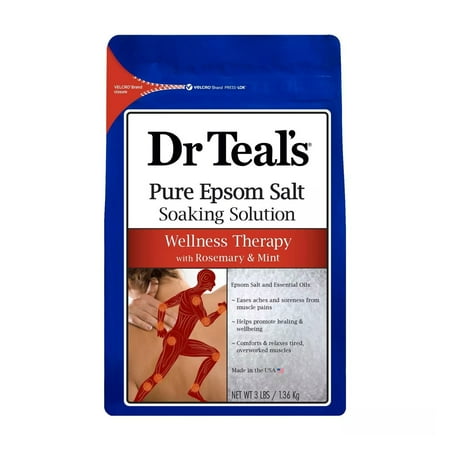 Dr Teals Epsom Salt Soaking Solution Wellness Rosemary Mint, 3 LB., Pack of 2