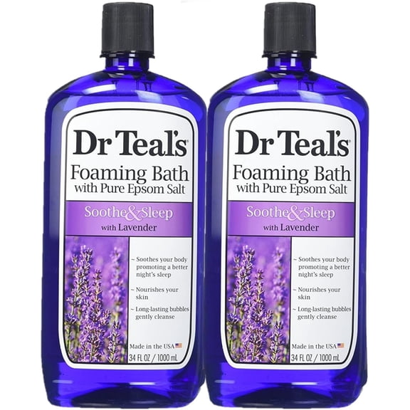 Dr. Teals Soothe & Sleep Lavender Foaming Bath Gift Set (2 Pack, 34 oz Ea) - Soothe & Sleep Lavender Formula - Essential Oils Blended with Pure Epsom Salt Ease Aches & Pains, Promotes Better Sleep