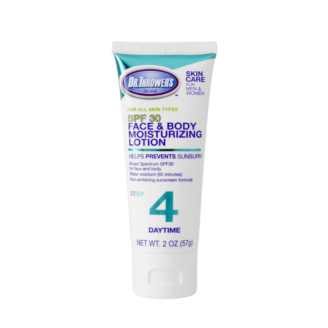 Dr. Throwers SPF 30 Face and Body Moisturizing Lotion, Water Resistant, Non-Whitening, 2oz.