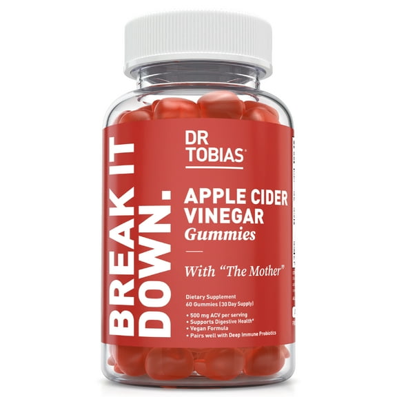 Dr. Tobias Apple Cider Vinegar Gummies - Supports Gut Health, Cleanse & Detox, ACV Gummies with The Mother, Folate, B12 & Iodine - Vegan, 60 Gummies