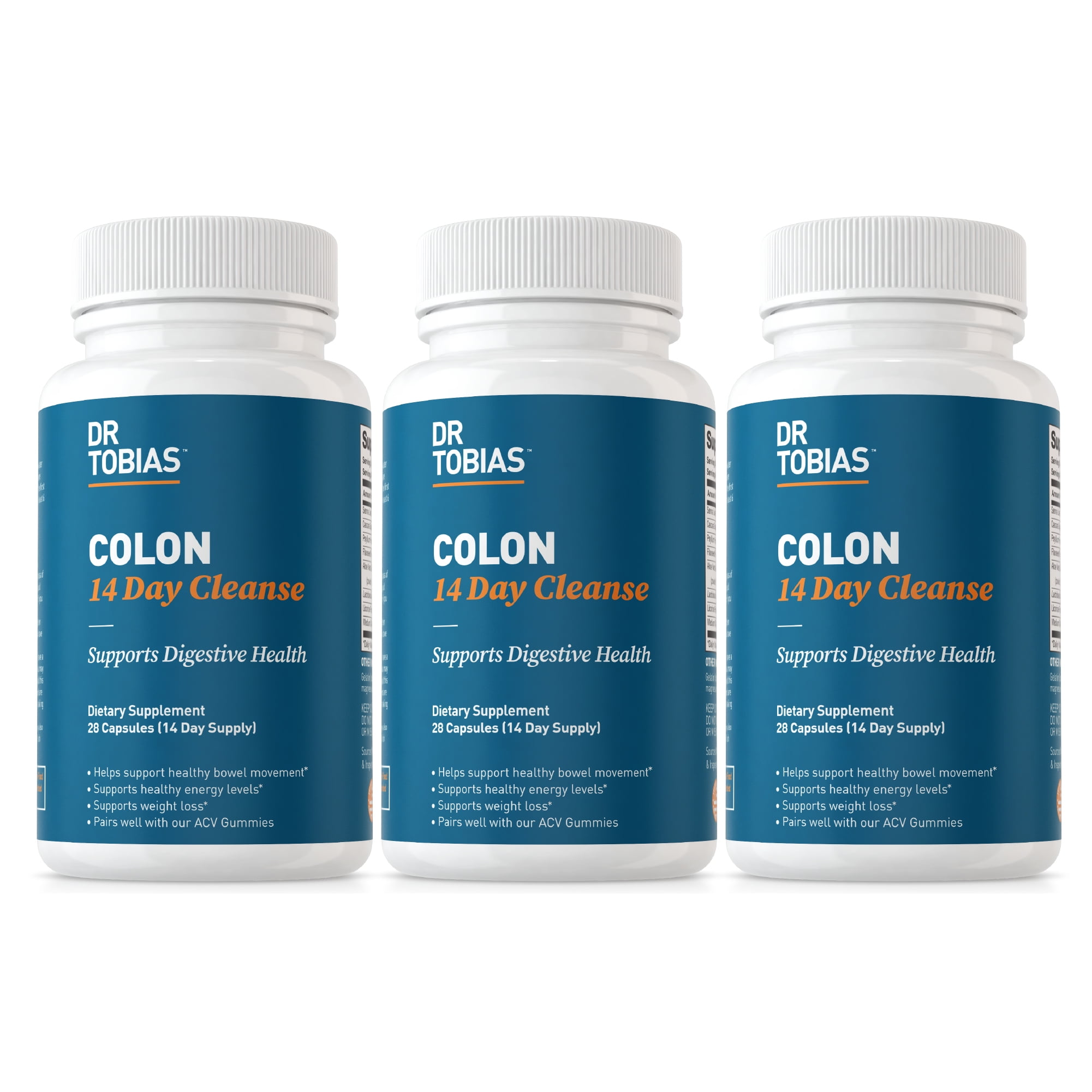 Dr. Tobias Colon 14 Day Cleanse, Advanced Gut Cleanse Detox for Women & Men with Cascara Sagrada, Psyllium Husk & Senna Leaf, Non-GMO Colon Cleanse, 3 Bottles of 28 Capsules (1-2 Daily)