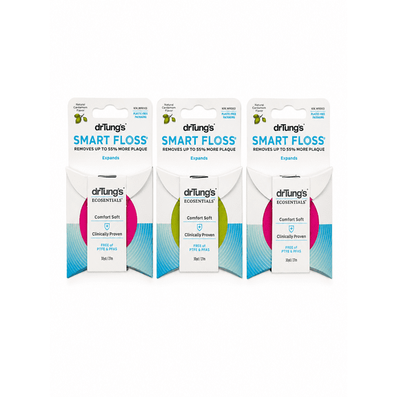 Dr Tungs Smart Floss, 30 yards (Assorted Colors) Pack of 3 (New Packaging)