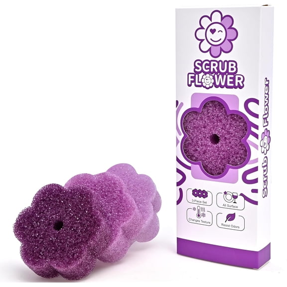 Dr.WOW Scrub Flower - Smart Texture-Changing Sponges, 3-Pack Color Coded Cleaning Set
